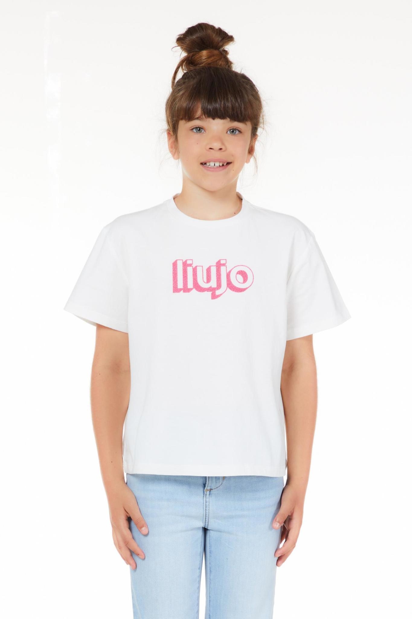 het winkelcentrum capsule Decoratief Liu Jo t-shirt wit logo roze