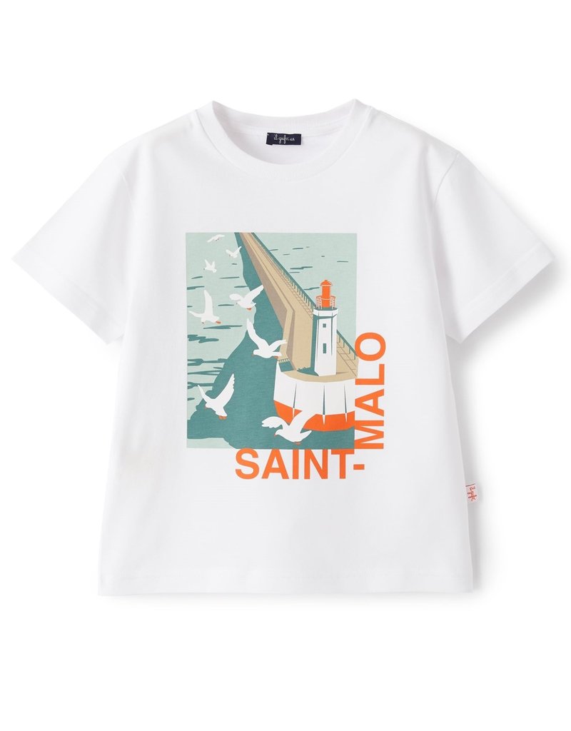 Il Gufo t-shirt wit saint malo oranje