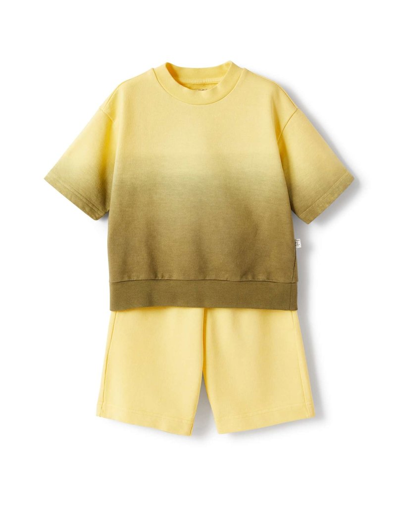 Il Gufo set short met t-shirt geel bruin degrade
