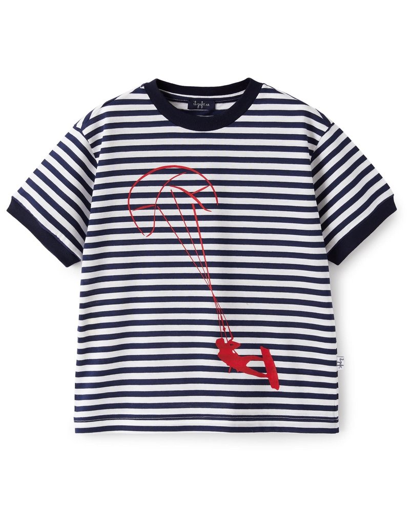 Il Gufo t-shirt streep wit blauw parachute