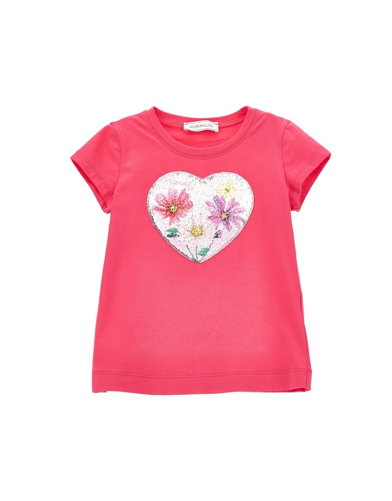 Monnalisa t-shirt fuchsia hartje pailletten