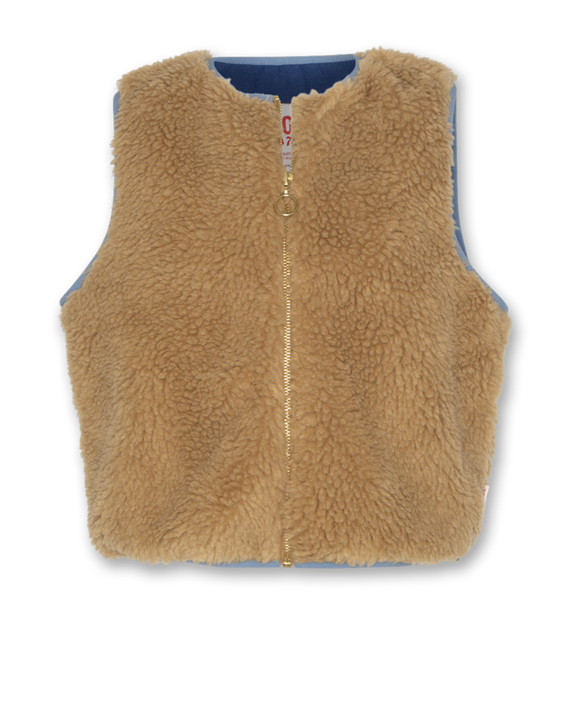 Ao76 bodywarmer teddy bruin donkerbeige