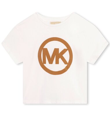 Michael Kors ecru t-shirt met bruin logo MK