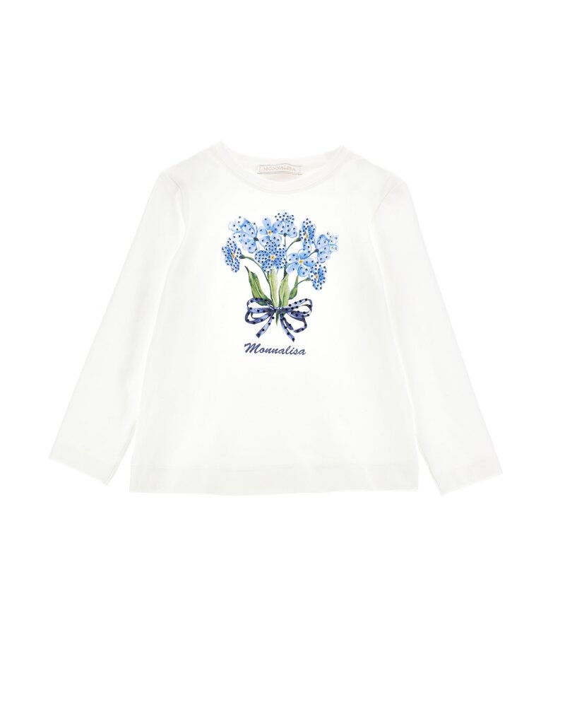 Monnalisa ecru t-shirt met blauwe bloemen