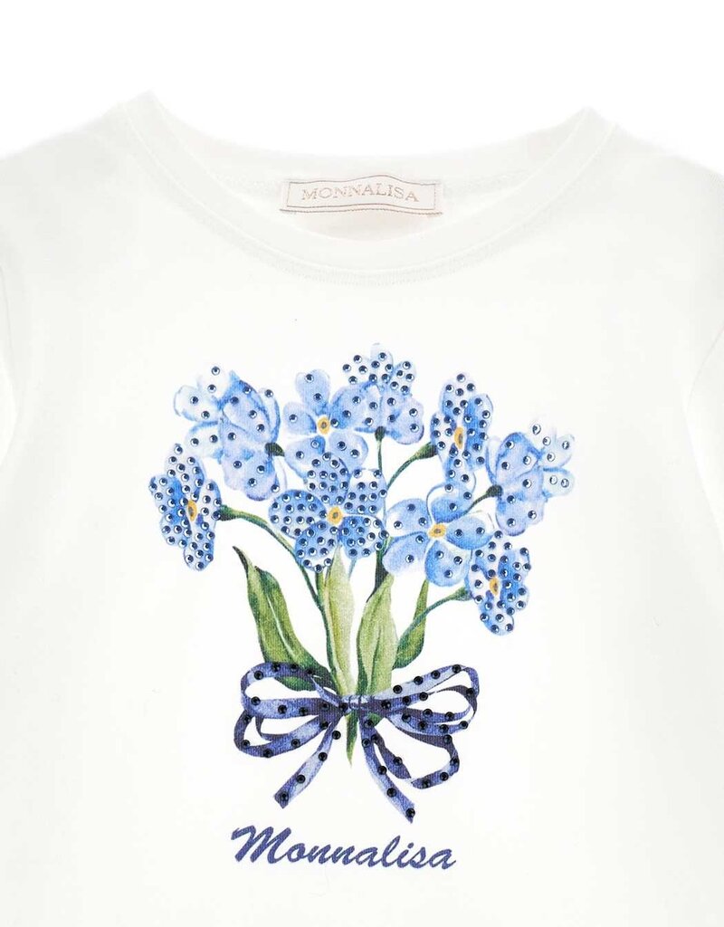 Monnalisa ecru t-shirt met blauwe bloemen