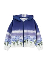 Monnalisa gilet met kap en rits in blauw met bloemen