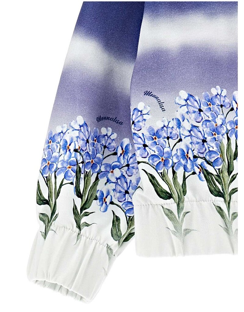 Monnalisa gilet met kap en rits in blauw met bloemen