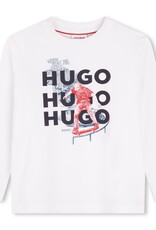 Hugo T-shirt wit met kobaltblauwe print