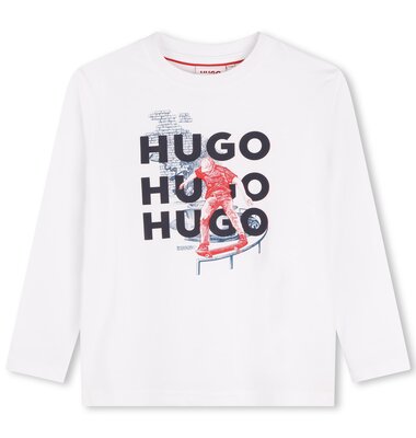 Hugo T-shirt wit met kobaltblauwe print