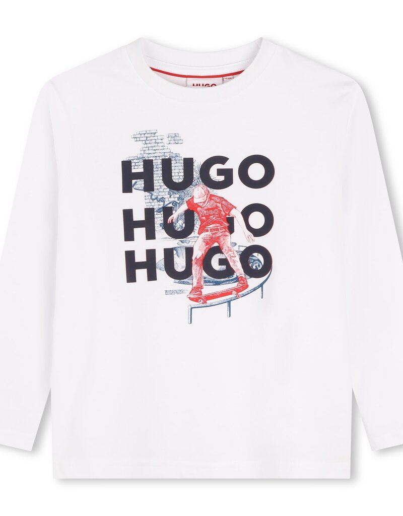 Hugo T-shirt wit met kobaltblauwe print