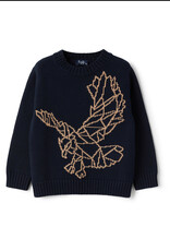 Il Gufo Donkerblauwe sweater met zandkleur print