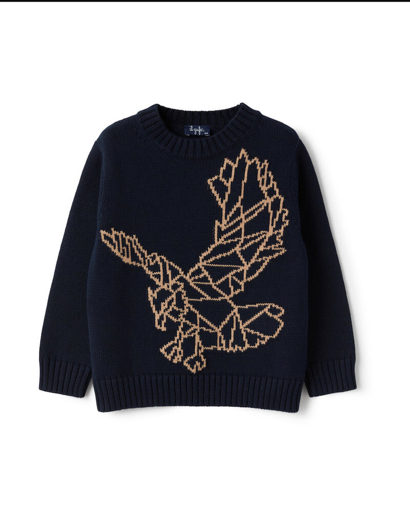 Il Gufo Donkerblauwe sweater met zandkleur print