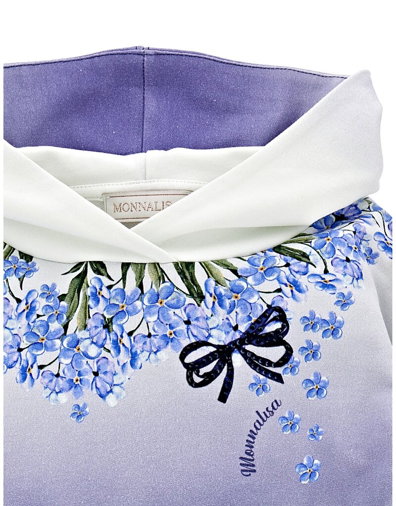 Monnalisa hoodie jurk met steekzakken blauw en bloemen