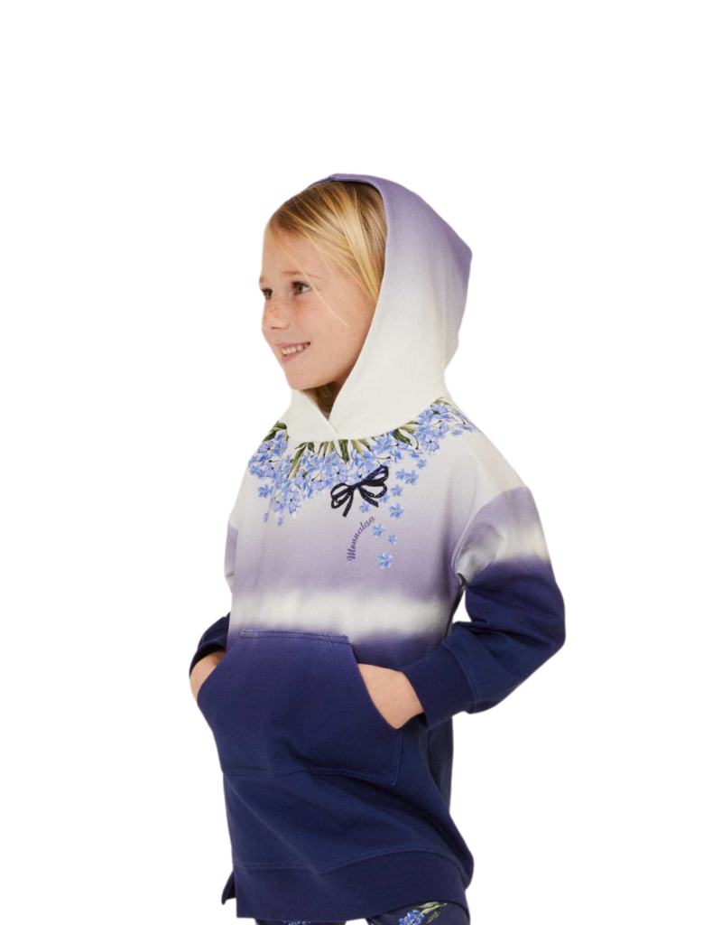 Monnalisa hoodie jurk met steekzakken blauw en bloemen