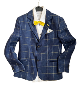 Colorichiari blazer blauw grote ruit geel hemd strik