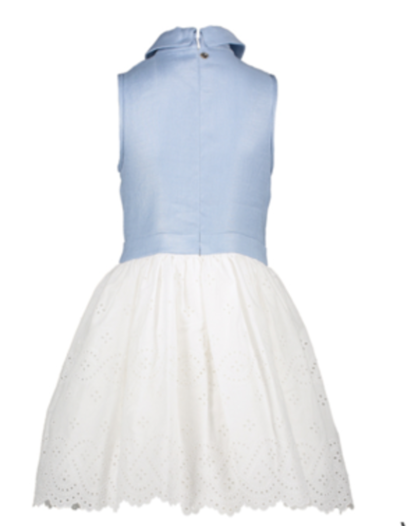 Linea Raffaelli jurk lichtblauwe top en rokdeel wit