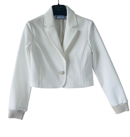 Diamante Blu korte ecru blazer met manchet goudkleur