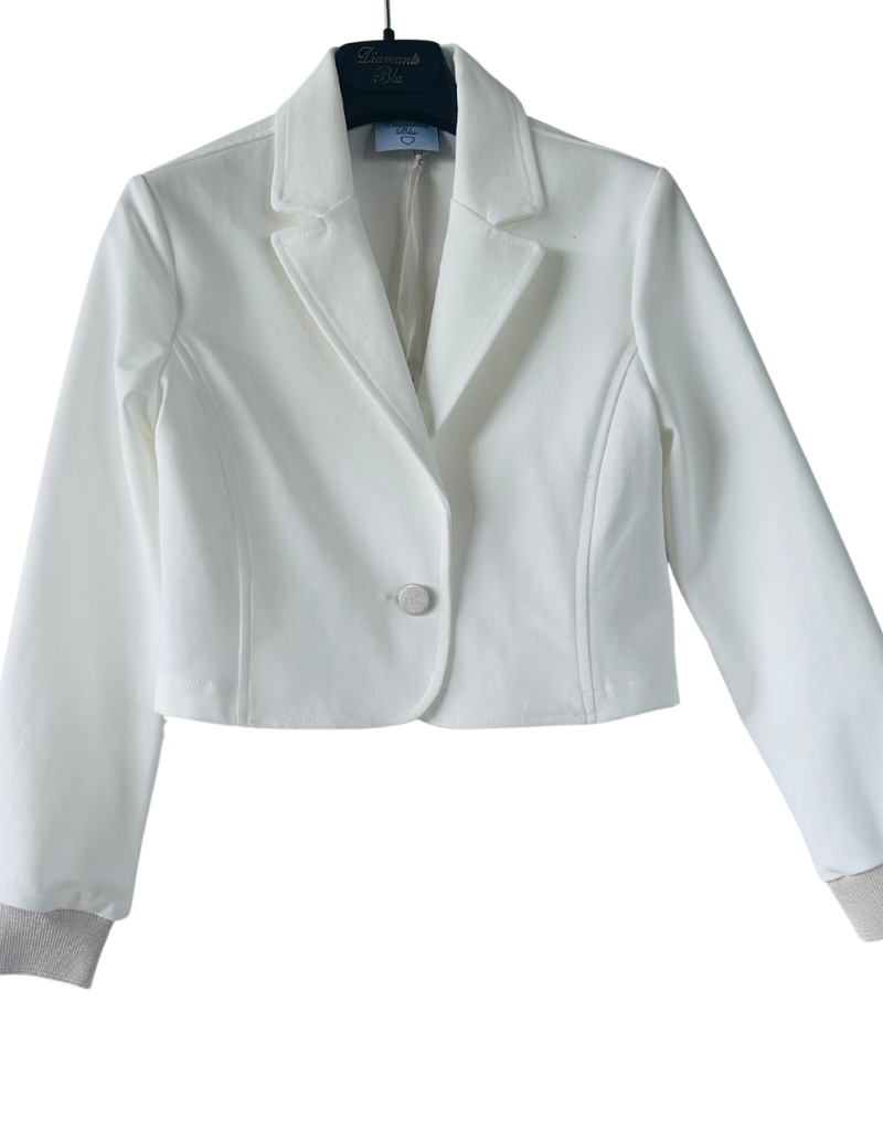 Diamante Blu korte ecru blazer met manchet goudkleur