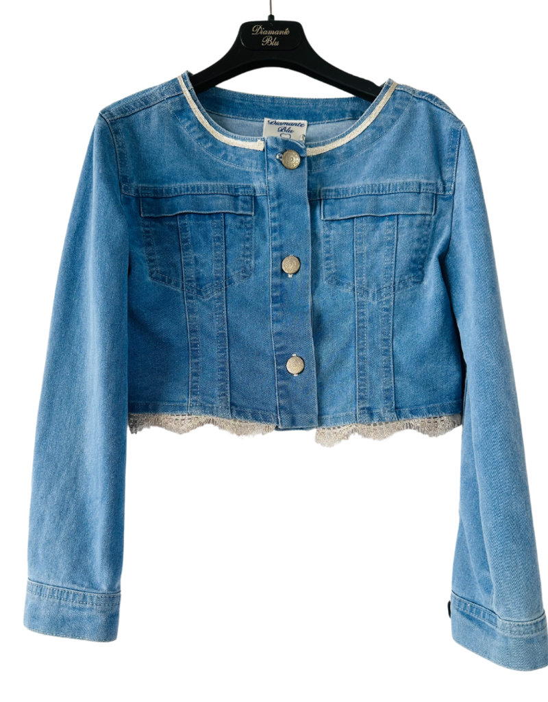 Diamante Blu jeans blazer ronde hals en goudkantje