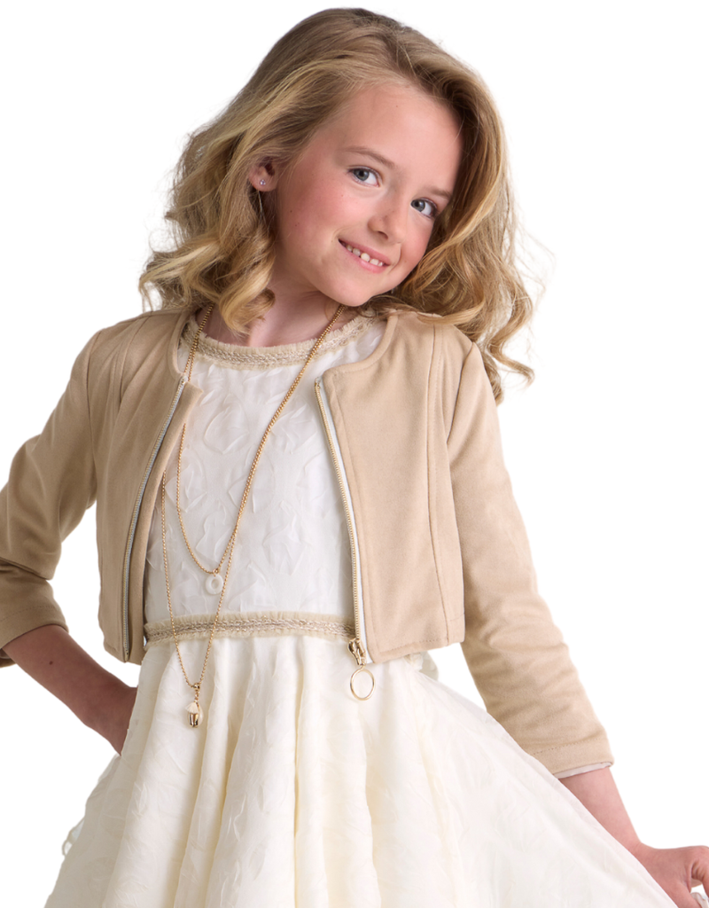 RTB beige blazer ronde hals daim touch