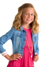 RTB jeansblazer met ecru manchet en roze detail