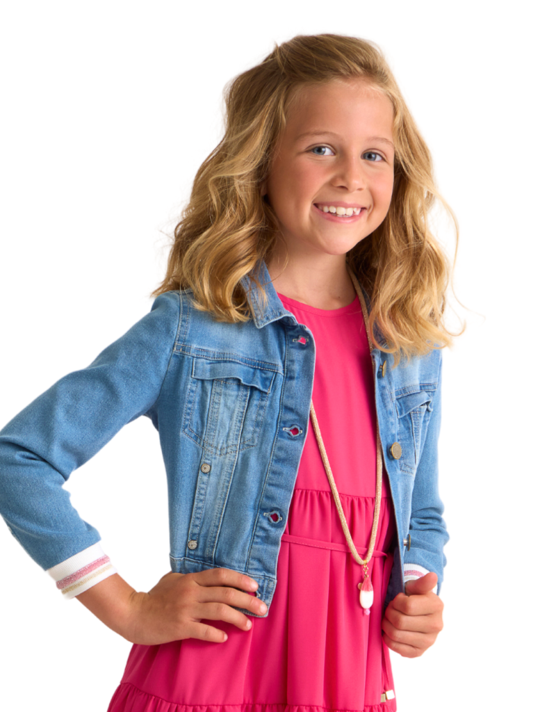 RTB jeansblazer met ecru manchet en roze detail