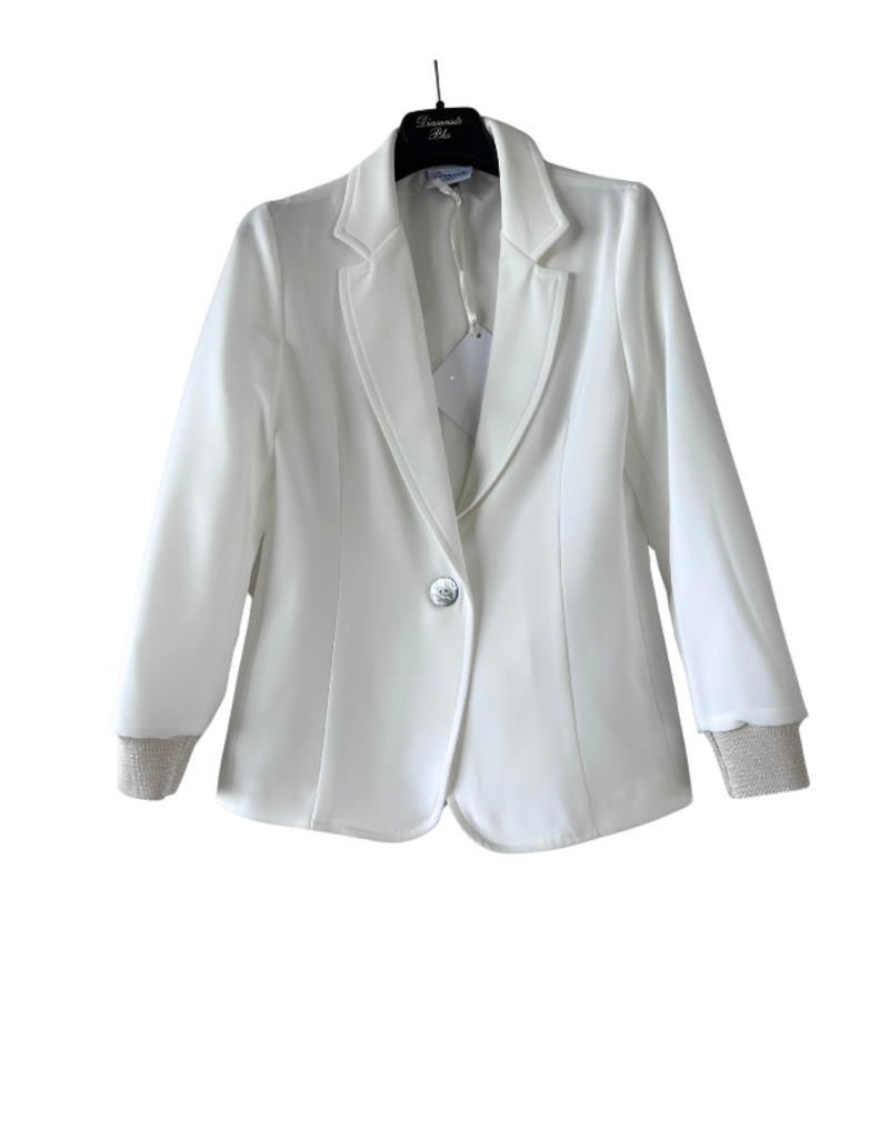 Diamante Blu ecru blazer met goudkleurige manchetten