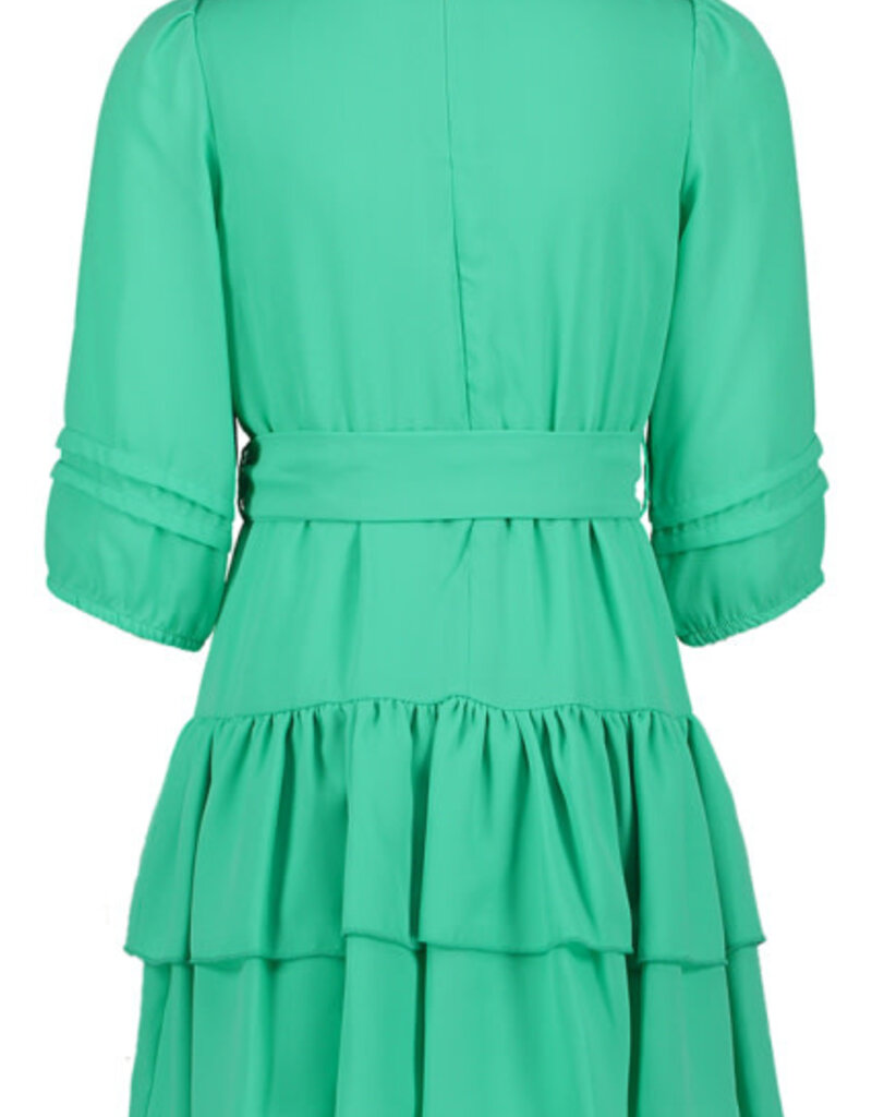 RTB groene jurk met ¾ mouw en 2 lagen rok