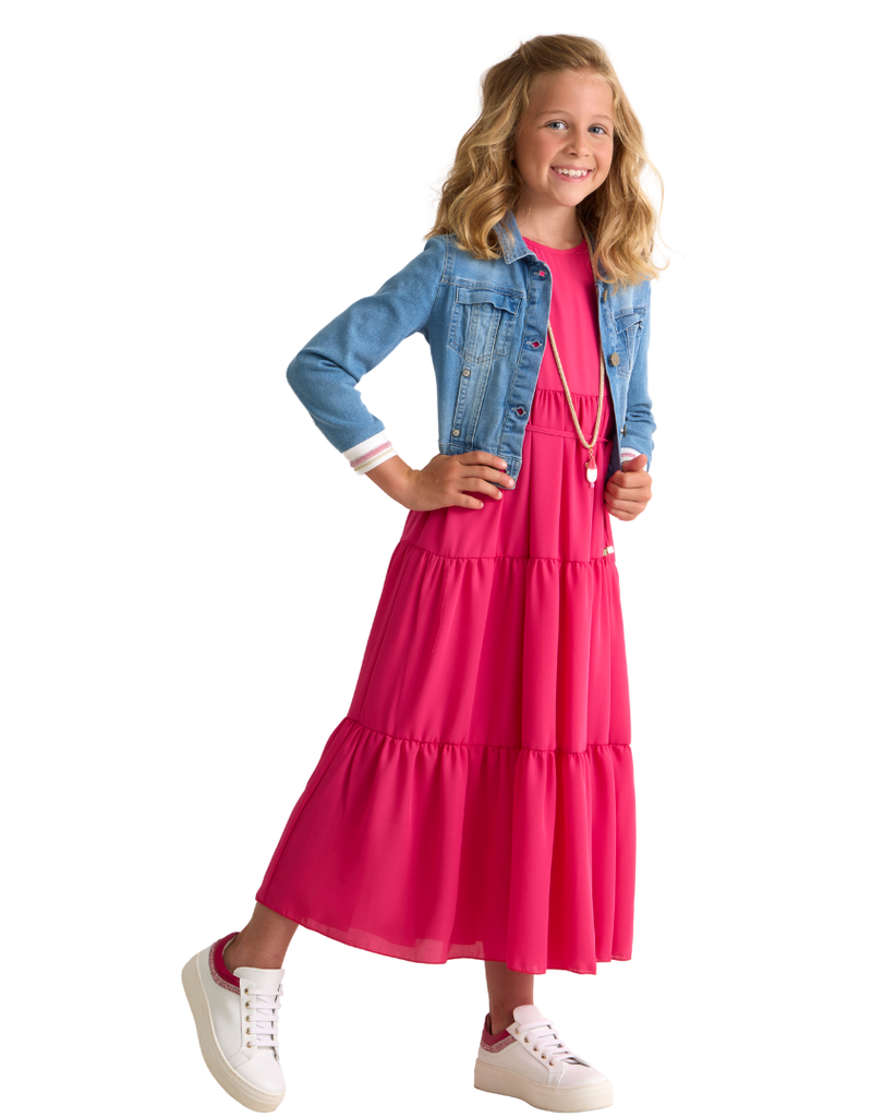 RTB lange fuchsia jurk met stroken