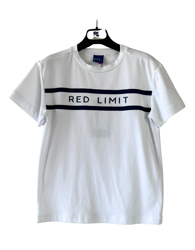 Red Limit wit t-shirt met blauwe strepen