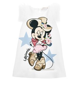 Monnalisa gevoerde witte crepe jurk met Minnie