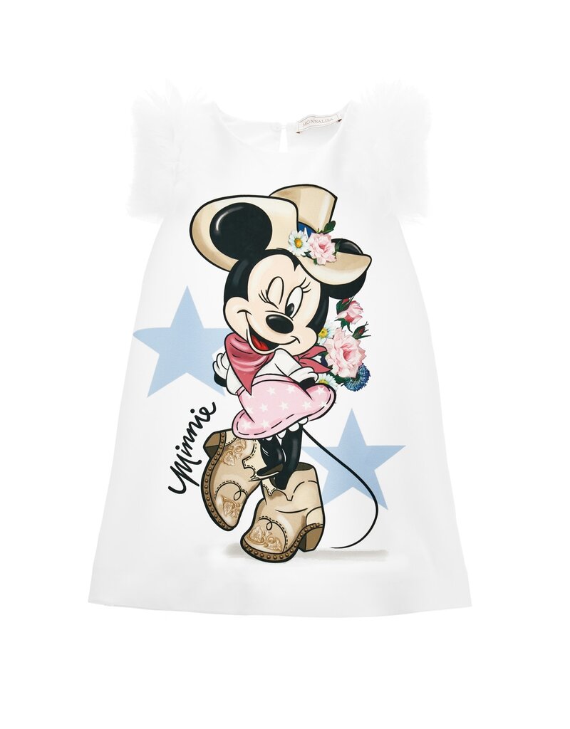 Monnalisa gevoerde witte crepe jurk met Minnie