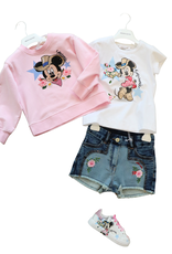 Monnalisa gevoerde witte crepe jurk met Minnie