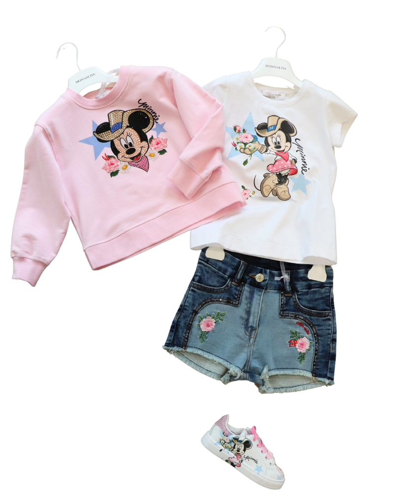 Monnalisa gevoerde witte crepe jurk met Minnie