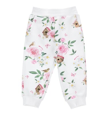 Monnalisa jogging broek met bloemen en vogelhuisje