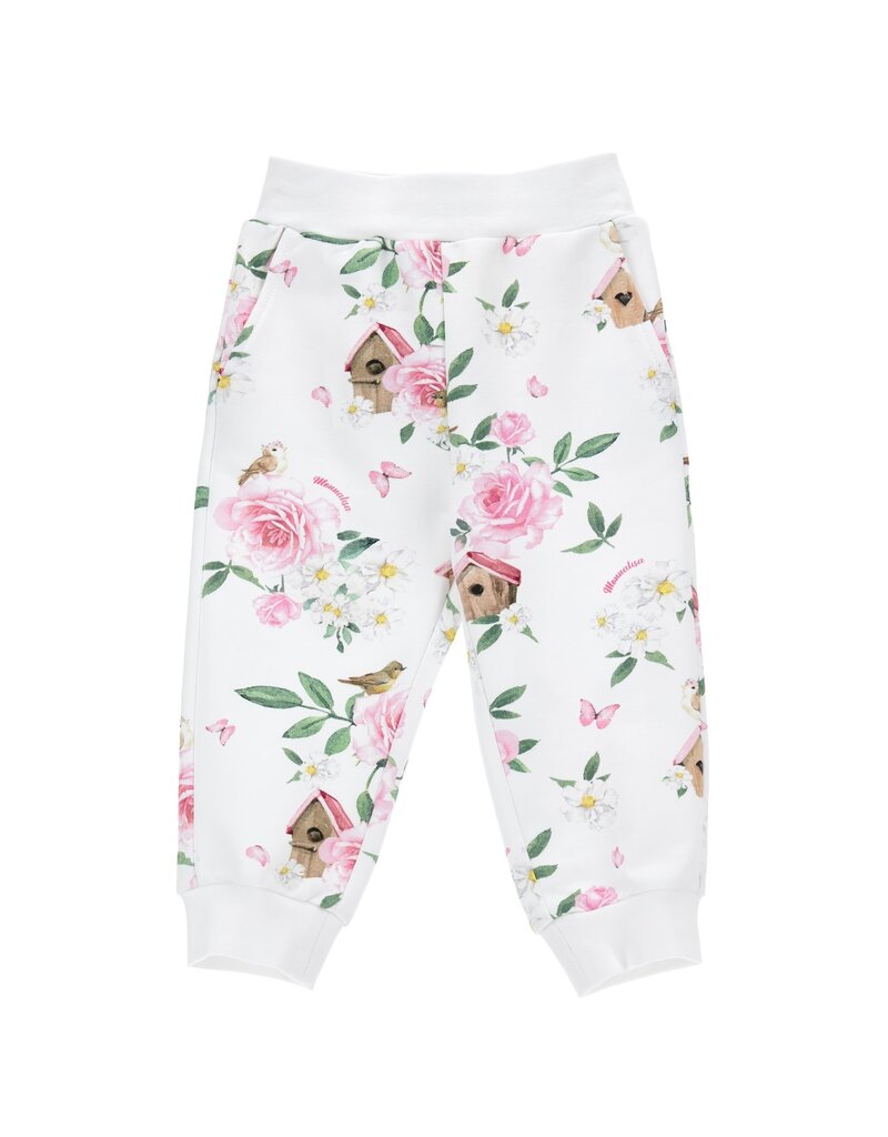 Monnalisa jogging broek met bloemen en vogelhuisje