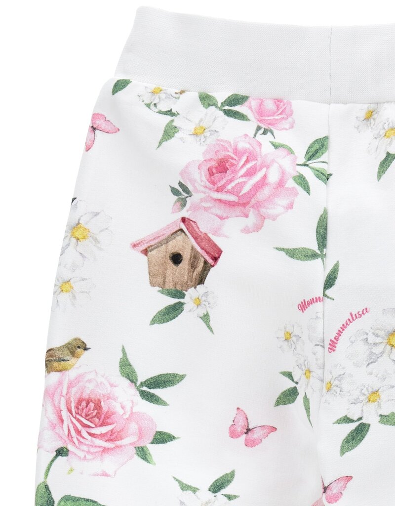 Monnalisa jogging broek met bloemen en vogelhuisje