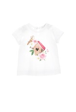 Monnalisa wit t-shirt met bloem en vogelhuisje