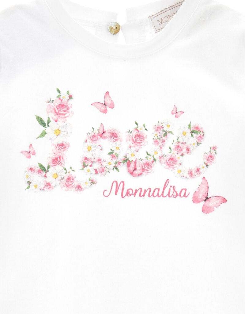 Monnalisa wit t-shirt met bloemen en love