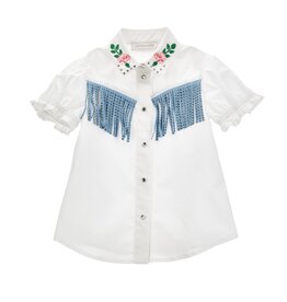 Monnalisa witte “cowboy” blouse met flosjes