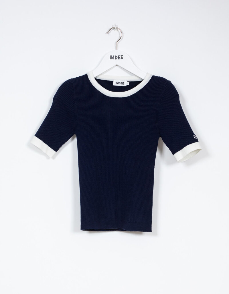 Indee T-shirt brei blauw rand wit Pekin