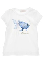 Monnalisa T-shirt wit met blauwe vis