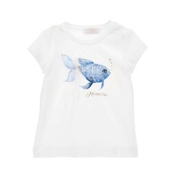 Monnalisa T-shirt wit met blauwe vis