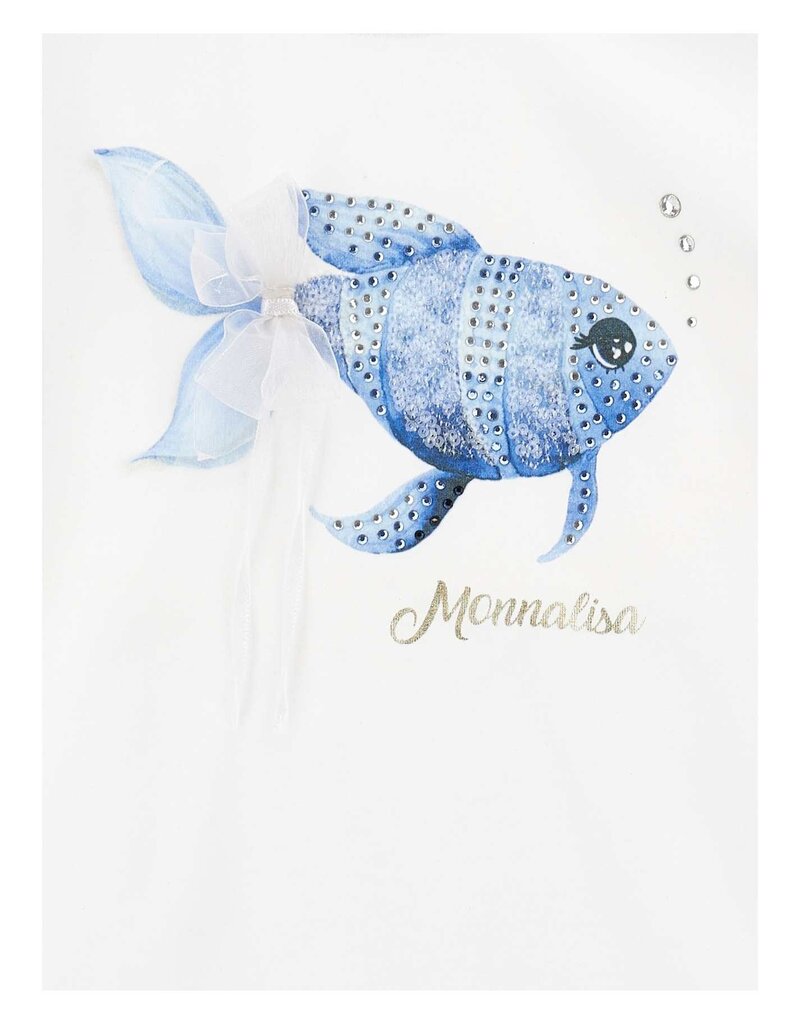 Monnalisa T-shirt wit met blauwe vis