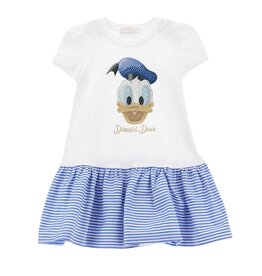 Monnalisa jurk wit blauw met print van Donald Duck