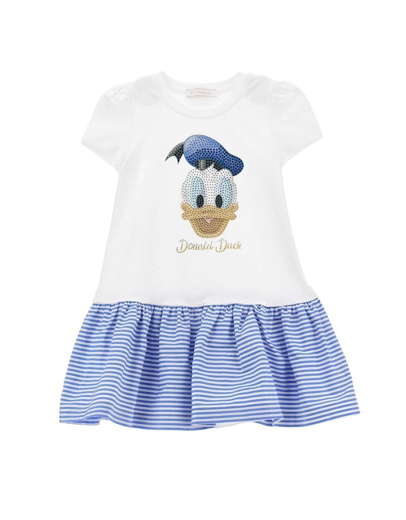 Monnalisa jurk wit blauw met print van Donald Duck