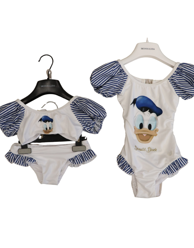 Monnalisa bikini wit blauw met Donald Duck print