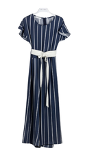 Elsy jumpsuit streep blauw wit ceintuur wit