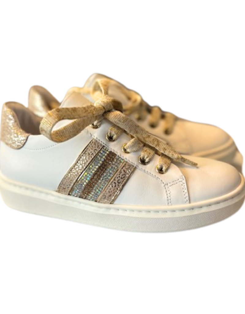 Rtb/Hoops sneaker wit met goud en strass strepen opzij