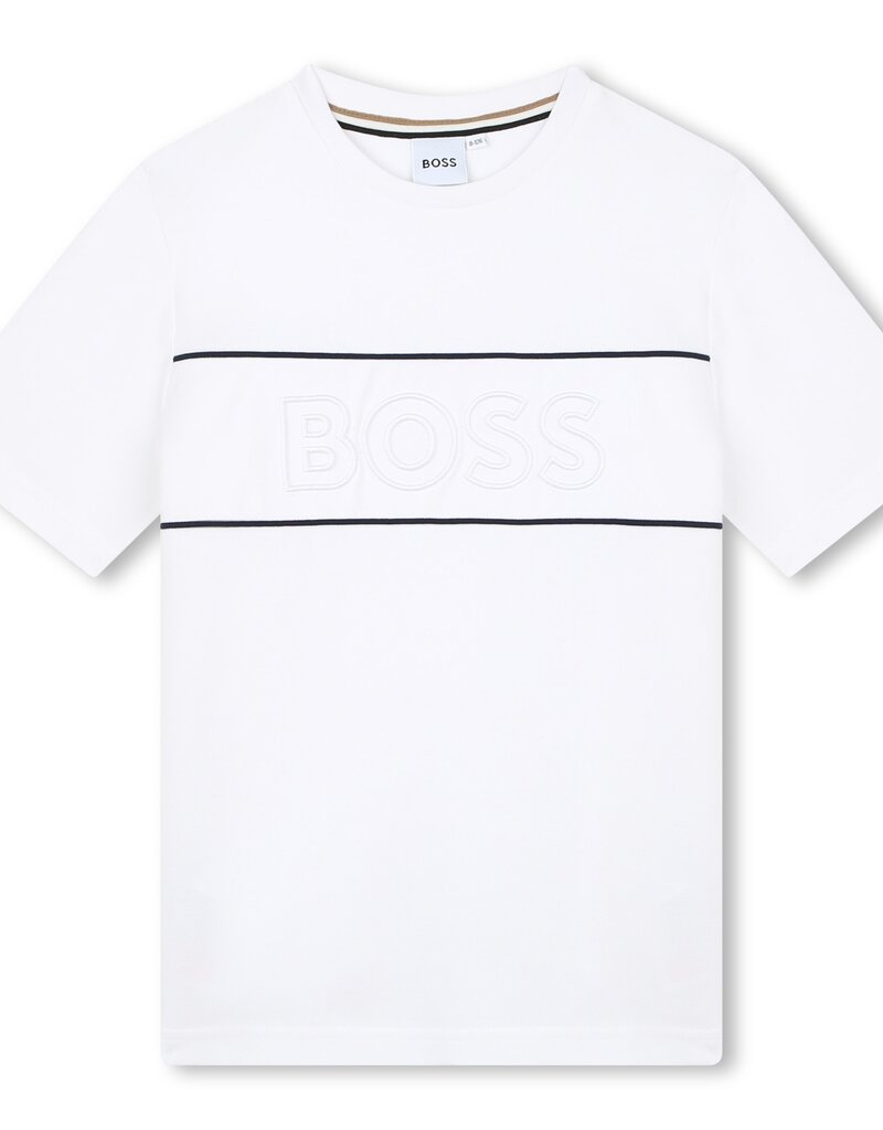 Boss T-shirt wil logo streep blauw